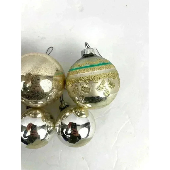 VTG Lot of 8 Mercury Glass Ornaments Holiday Christmas Gold Silver Shiny Brite - Picture 2 of 14